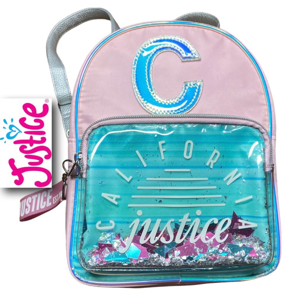 Justice - Confetti California Color-Changing Mini Backpack / Bag- Initial C Pink
